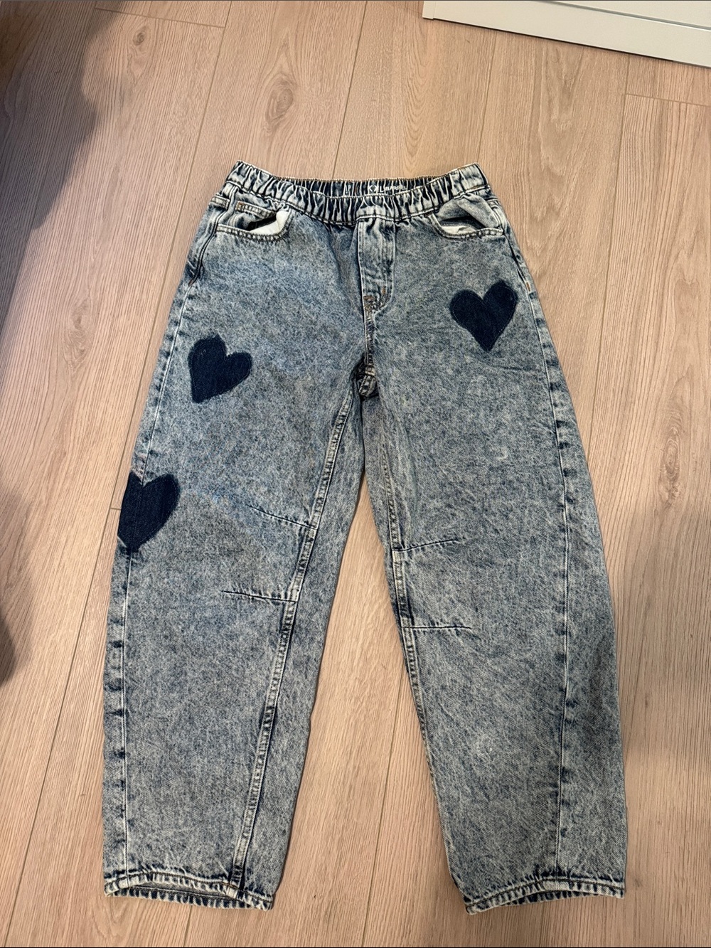 GAP Acid Wash Denim Jeans with Navy Heart Patches